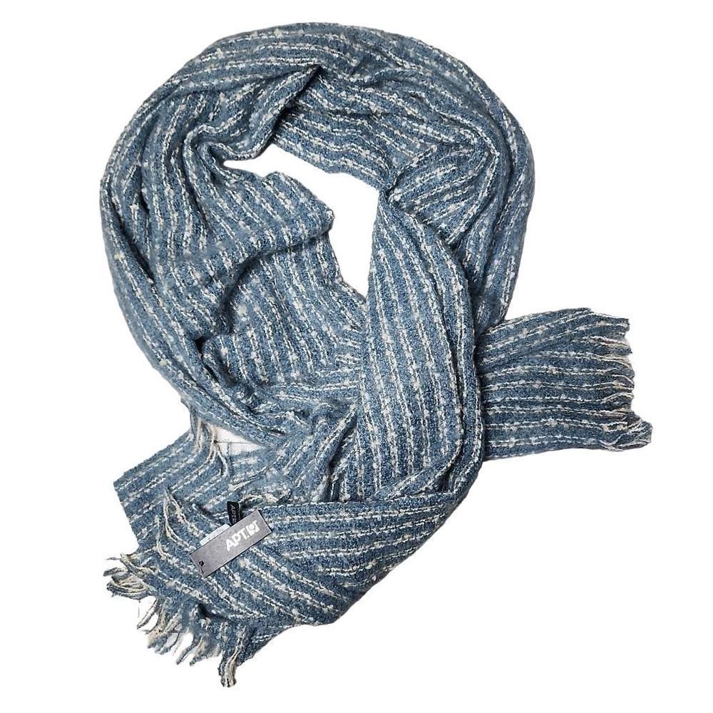 Apt. 9 blue mixed knit fringe boucle wide cozy scarf NWT